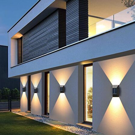 Güneş Enerjili Led Solar Şarjlı Çift Yönlü Duvar Lambası Dekoratif Bahçe Işıldak Fener