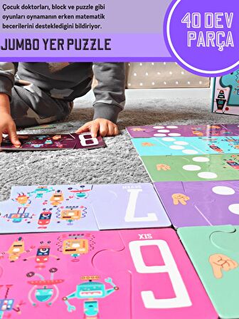 Dev Sayılar Jumbo Yer Puzzle | Robotik Sayılar Öğrenme | 40 Parça 3 Yaş