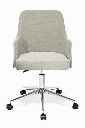 Louis Silinebilir Keten Kumaş - Ofis Çalışma Koltuğu & Sandalyesi (KREM/KROM METAL AYAK)