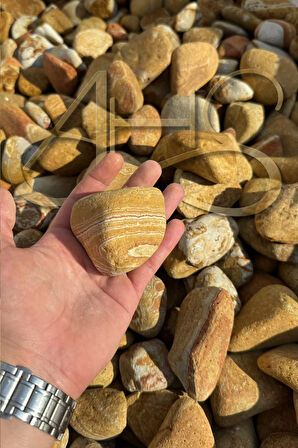 Sarı Çizgili Rainbow Dolomit Çakıl Taşı 6-10 Cm 10 Kg Dekoratif Bahçe Peyzaj Saksı Akvaryum Teraryum 