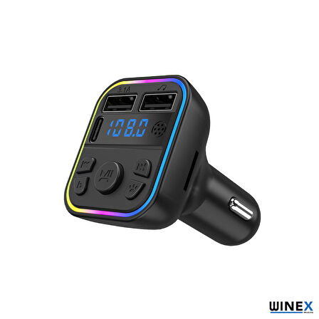 Winex G39 Fm Handsfree Bluetooth Modülatör MP3 Player Type-C Çıkışlı Araç Şarj Aleti