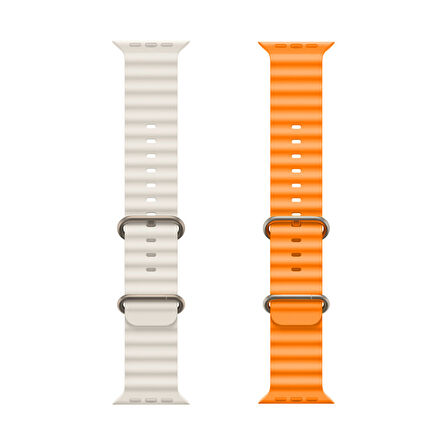 ScHitec 2 Adet 42-49mm Yeni Nesil Apple Uyumlu Akıllı Saat Kordonu Silikon Beyaz ve Turuncu
