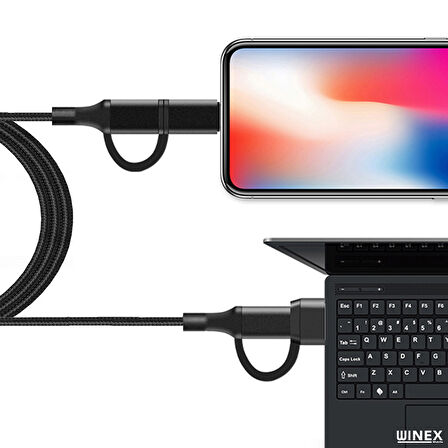 Winex 100W 4in1 Type-C - USB - Lightning - Type-C Çıkışlı Hızlı Data ve Şarj Kablosu Siyah