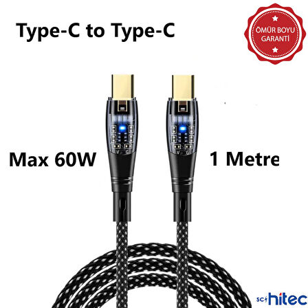 ScHitec 6A 60W Type-C to Type-C 1Metre Hızlı Data ve Şarj Kablosu Siyah YK250S