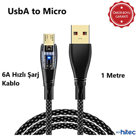 ScHitec 6A 120W UsbA to Micro 1Metre Hızlı Data ve Şarj Kablosu Siyah YK232S