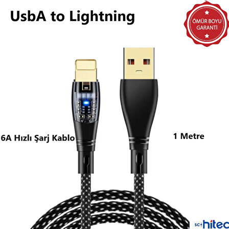 ScHitec 6A 120W UsbA to Lightning 1Metre Hızlı Data ve Şarj Kablosu Beyaz YK233B