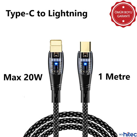 ScHitec 6A 20W Type-C to Lightning 1Metre Hızlı Data ve Şarj Kablosu Mavi YK255M
