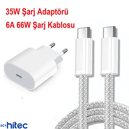 ScHitec PD35W Şarj Aleti 6A 66W Type-C to Type-C Kablolu Set Beyaz İphone 15/16 Uyumlu YK81