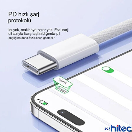 ScHitec PD35W Şarj Aleti 6A 66W Type-C to Type-C Kablolu Set Beyaz İphone 15/16 Uyumlu YK81