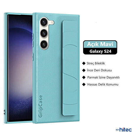 ScHitec Samsung Galaxy S24 Uyumlu Premium  Case Parmak Askılı Telefon Kılıfı Açık Mavi