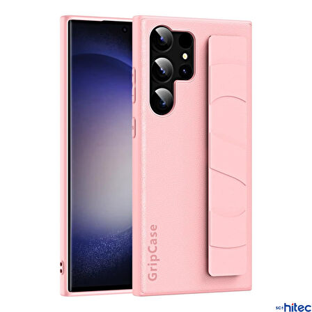 ScHitec Samsung Galaxy S24 Ultra Uyumlu Premium Case Parmak Askılı Telefon Kılıfı Pembe