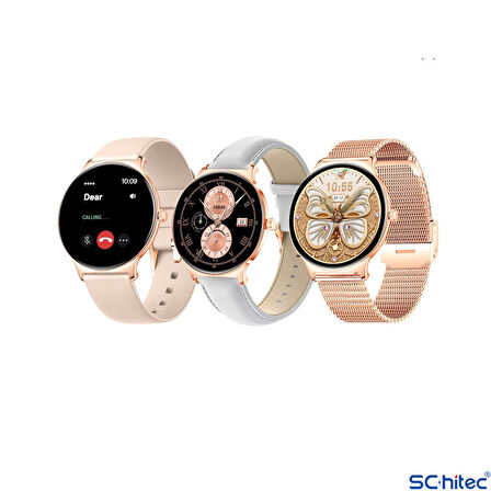ScHitec Watch Ultra 5 Amoled Ekran Super Slim Tasarım WaterProof 3 Kordonlu Akıllı Saat Gold Rose Teko5