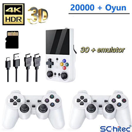 ScHitec 3.5 Inç Mini HDMI Çıkışlı Taşınabilir Retro Oyun Konsolu 20000+ Oyunlu El Atari 64Gb Siyah