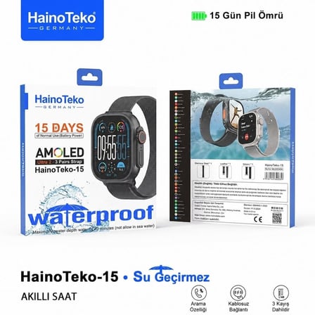 Haino Teko 15 Amoled Ekran Su Geçirmez 15 Gün Şarj ve 3 Kordon Seti Dahil Akıllı Saat Gümüş