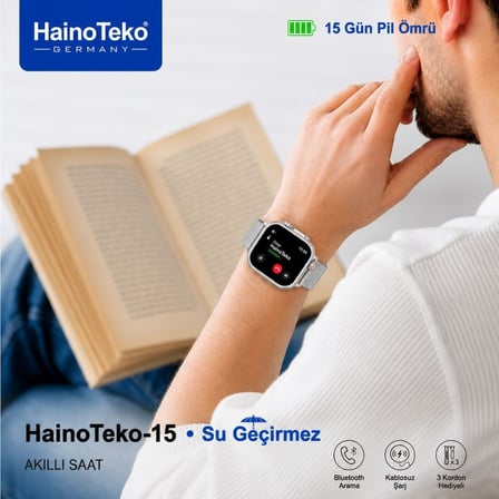 Haino Teko 15 Amoled Ekran Su Geçirmez 15 Gün Şarj ve 3 Kordon Seti Dahil Akıllı Saat Gümüş