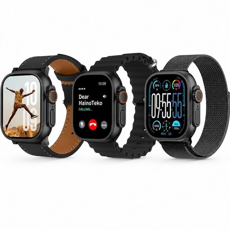 Haino Teko 15 Amoled Ekran Su Geçirmez 15 Gün Şarj ve 3 Kordon Seti Dahil Akıllı Saat Siyah