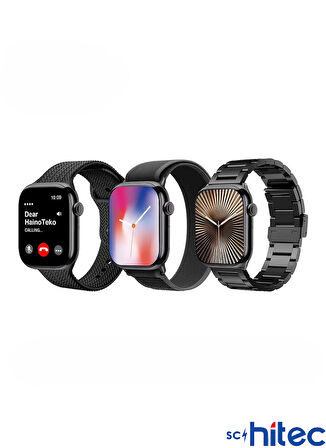 ScHitec Watch Ultra 10 Amoled Ekran WaterProof 3 Kordonlu Akıllı Saat Siyah