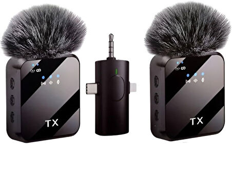 ScHitec 3in1 Type-C Lightning 3.5mm Çıkışlı İkili Kablosuz HD Wireless Yaka Mikrofonu F11-2