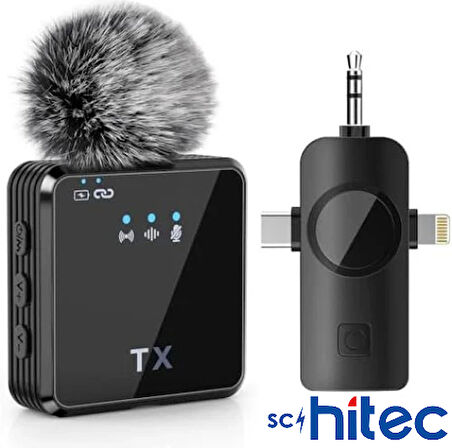ScHitec 3in1 Type-C Lightning 3.5mm Çıkışlı İkili Kablosuz HD Wireless Yaka Mikrofonu F11-2