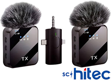 ScHitec 3in1 Type-C Lightning 3.5mm Çıkışlı İkili Kablosuz HD Wireless Yaka Mikrofonu F11-2