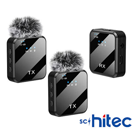 ScHitec 3in1 Type-C Lightning 3.5mm Çıkışlı İkili Kablosuz HD Wireless Yaka Mikrofonu F11-2