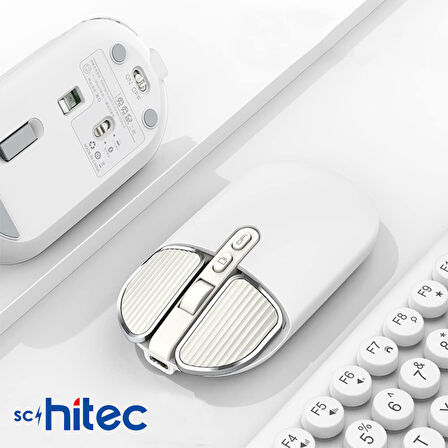 Schitec M203 Çift Modlu Taşınabilir Optik Kablosuz 2.4GHz ve Bluetooth Bağlantılı Süper Sessiz Mouse Beyaz