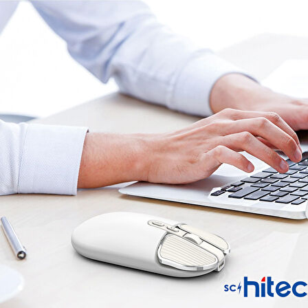 Schitec M203 Çift Modlu Taşınabilir Optik Kablosuz 2.4GHz ve Bluetooth Bağlantılı Süper Sessiz Mouse Beyaz