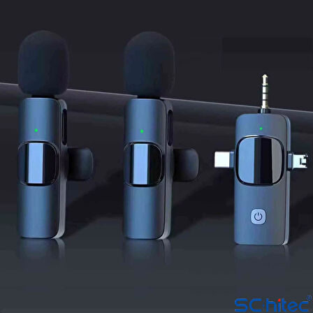 ScHitec 3in1 Type-C Lightning 3.5mm Çıkışlı İkili Kablosuz HD Wireless Yaka Mikrofonu K3519