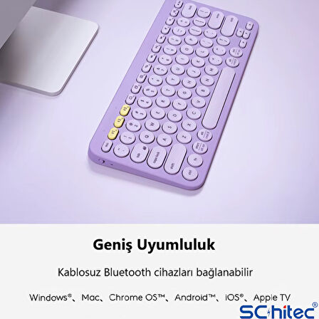 ScHitec Çift Cihaz Bağlantı Özellikli Klavye ve Mouse Set 2.4G+BT Beyaz KM902