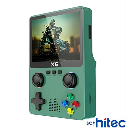 ScHitec X6 3.5inç IPS Ekran Taşınabilir Retro El Atari Oyun Konsolu 10000 Oyunlu Tv Bağlanan 32Gb Yeşil