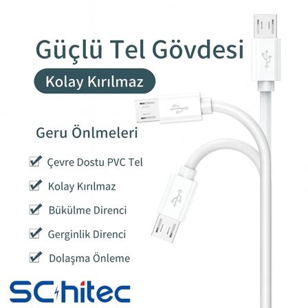 ScHitec 3A 60W UsbA to Micro Hızlı Data ve Şarj Kablosu 3 Metre Beyaz SX24