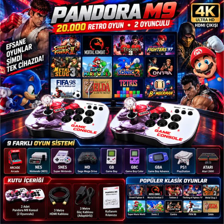 ScHitec 4K Arcade Oyun Konsolu Pandora 20000 Retro Oyunlu 2 Oyuncu Joystick M9