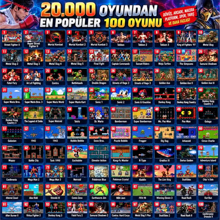 ScHitec 4K Arcade Oyun Konsolu Pandora 20000 Retro Oyunlu 2 Oyuncu Joystick M9