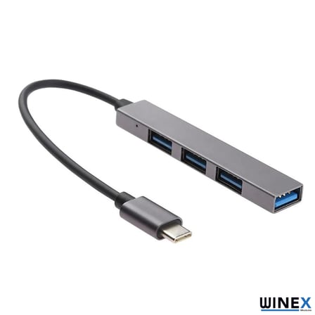 Type-C to USB Hub 4 Port USB Çoklayıcı Adaptör MacBook Laptop Telefon Uyumlu Kart Okuyucu Açık Gri