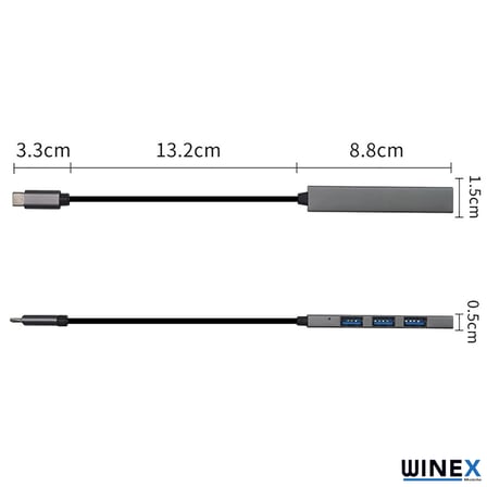 Type-C to USB Hub 4 Port USB Çoklayıcı Adaptör MacBook Laptop Telefon Uyumlu Kart Okuyucu Açık Gri