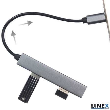 Type-C to USB Hub 4 Port USB Çoklayıcı Adaptör MacBook Laptop Telefon Uyumlu Kart Okuyucu Açık Gri