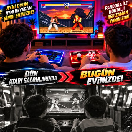 30.000 Oyunlu 4K 3D RGB Pandora Arcade Oyun Konsolu  2 Kişilik Ayrılabilir Çift Panel HDMI VGA