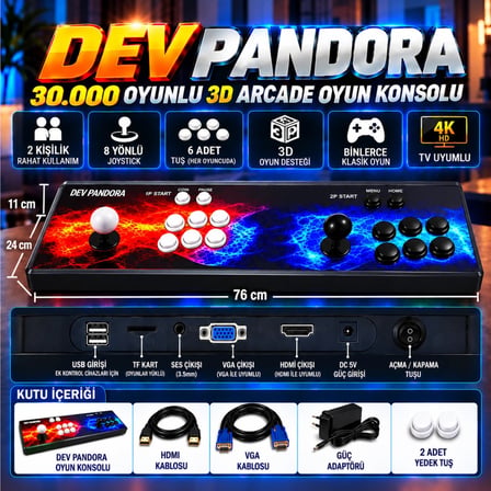Schitec DEV PANDORA 1911 30.000 Oyunlu 3D PRO Arcade Konsol 2 Kişilik Geniş Panel HDMI & VGA Çıkışlı