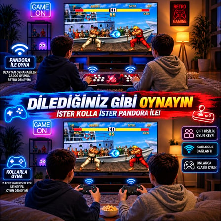 ScHitec 4KHD 3D Gamebox Arcade Pandora 21.000 Oyunlu + 2 Adet Kablosuz Kol Uzaktan Oynanabilir TV Konsolu