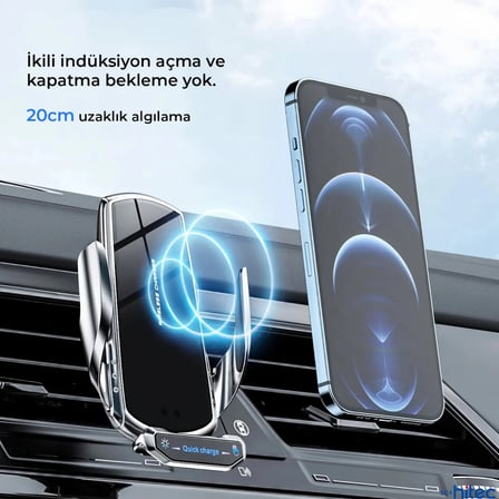 ScHitec 20W Sensörlü Araç İçi Kablosuz Hızlı Şarj Aleti ve Telefon Tutucu