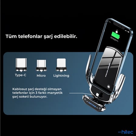 ScHitec 20W Sensörlü Araç İçi Kablosuz Hızlı Şarj Aleti ve Telefon Tutucu