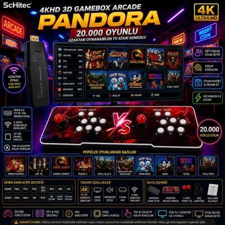 ScHitec 4KHD 3D Gamebox Arcade Pandora 20.000 Oyunlu Uzaktan Oynanabilir TV Atari Konsolu