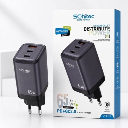  SChitec 65W GaN 3 Çıkışlı Hızlı Şarj Başlığı ve 120W UsbA to Type-C Hızlı Data ve Kablosu HEDİYE
