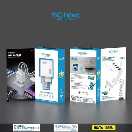 SChitec 100W 4 Çıkışlı Hızlı Şarj Başlığı ve 67W UsbA to Type-C ve Hızlı Şarj Kablosu 1M HEDİYE 
