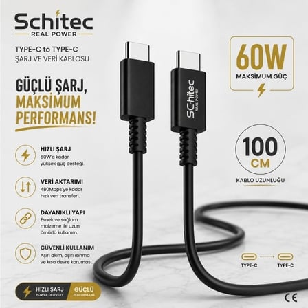 SChitec 38W Çift Çıkışlı Hızlı Adaptör ve 120W USB-A to Type-C Örgülü Data ve Hızlı Şarj Kablosu