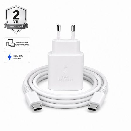 Schitec 45W Hızlı Şarj Adaptörü ve 1 Metre Type-C Type-C Hızlı Şarj Kablo Set Beyaz