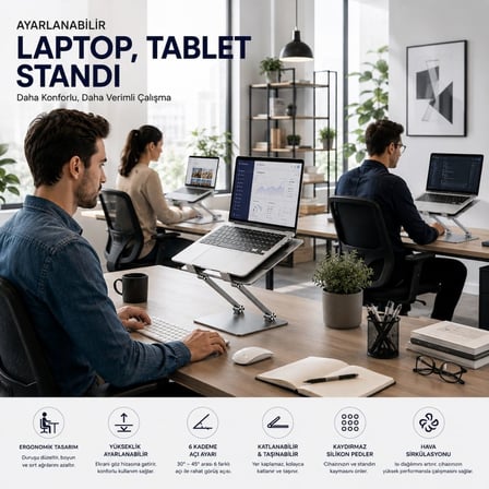 Schitec Metal Ayarlanabilir Laptop,Tablet,Macbook,Matebook Yükseltici Katlanabilir Stand Tutucu Gri