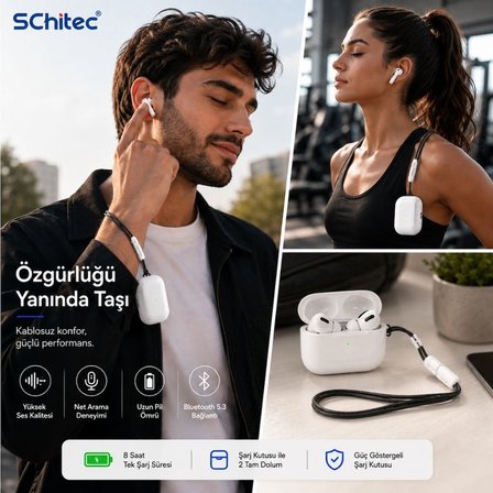 Schitec Air Pro3 ANC Bluetooth İOS Android Uyumlu Aktif Gürültü Engelleme Mikrofonlu Beyaz Kulaklık