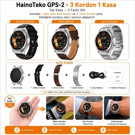 HainoTeko GPS-2 Akıllı Saat GPS Özellikli AMOLED Ekran 3 ATM Su Geçirmez 3 Kordonlu Bluetooth Aramalı Gümüş
