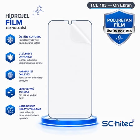 SChitec TCL 103 Uyumlu Ön Yüzey Nano Şeffaf Hidrojel Ekran Koruyucu